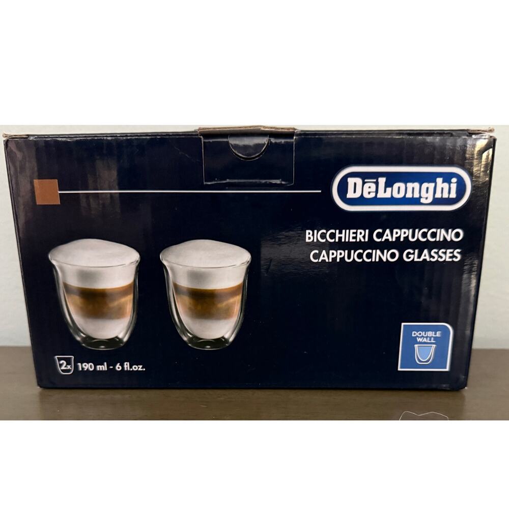 DeLonghi Pair of Double Walled Thermo Glasses Espresso Cappuccino Americano NIB